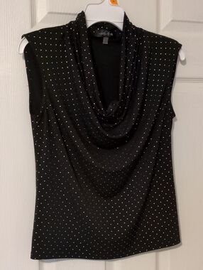 august silk Black Sleeveless Cowl Neck Top with Metallic Dot Detail